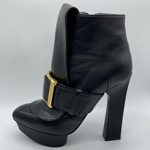 Alexander McQueen Black Leather Block Heel Buckle Ankle Boots Bootie SZ 36.5 6.5 - Picture 5 of 14